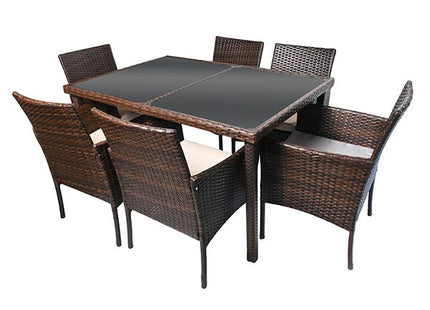 Heim Patio Outdoor Wicker Rattan 6 Seater Dining Set