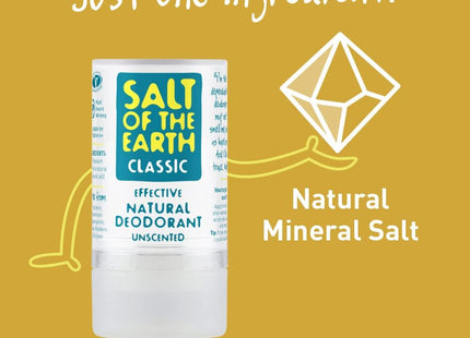 Salt of the Earth Natural Deodorant Crystal Classic. This Crystal Deodorant is Effective, Fragrance Free, Vegan and Suitable for Women, Men, and Kids 90g