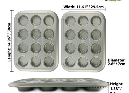 KITCHEN PRO Premium Non-Stick Coating 12 Cup Muffin Pan Baking Pan 38 × 29.5 × 3.5 cm