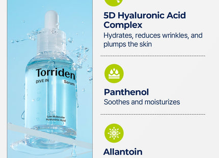 Torriden DIVE-IN Low-Molecular Hyaluronic Acid Serum, 1.69 fl oz | Fragrance-free Face Serum for Dry, Dehydrated, Oily Skin | Vegan, Clean, Cruelty-Free Korean Skin Care
