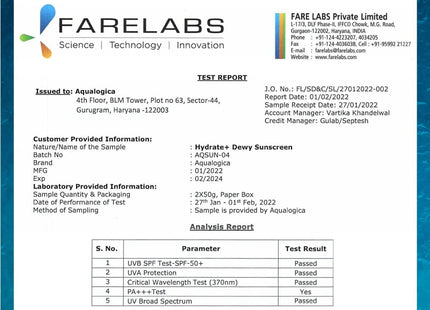 Aqualogica Hydrate+ Sunscreen with SPF 50 for UVA/B & Blue Light Protection, 50g