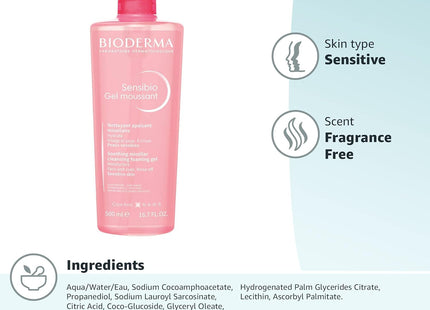 BioDerma Sensibio Soothing Micellar Cleansing Foaming Gel For Sensitive Skin, 500 ml