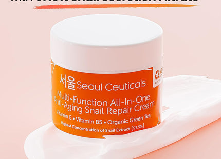 Seoul Ceuticals Korean Skin Care Snail Repair Cream Moisturizer - 97.5% Snail Mucin Extract - All In One Recovery Power For The Most Effective Korean Beauty Routine - 2oz
