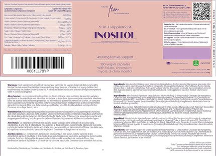 Inositol FEM Myo & D-Chiro 4100mg Vegan Capsules, Hormonal Balance, PCOS, Fertility Supplement, Preconception, Pregnancy & Ovarian Support, 9-in-1 Myo Inositol, Folate, Chromium, Zinc, B6, B12 & D3