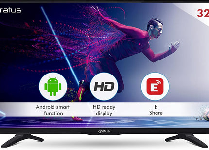 Gratus 32″ HD LED Smart TV, DVB T2/S2 Built-in receiver, Android Smart 9.0, 2 HDMI, High Resolution, Superior Sound, Model- GASLED32ACHD1