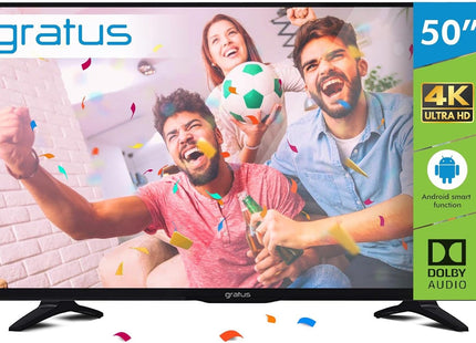 GRATUS 50-Inch UHD LED 4K Smart TV, T2/S2 Built in receiver, Android Smart 9.0, Color Box, A+ Panel, Wi-Fi, E-Share, Model- GASLED50ACDHD