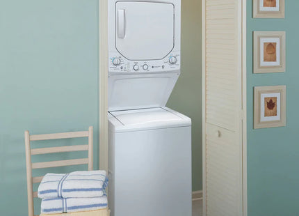 GE Appliances Unitized Spacemaker® 2.0 DOE cu. ft. Washer and 4.4 cu. ft. Electric Dryer GUD24ESSJWW