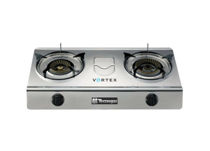 Technik 2 Gas Burners Stove, Blue Flame, Brass Burners, Direct Vortex Flame, Cast Iron Pan Support, Full Stainless Steel GS200BCSS