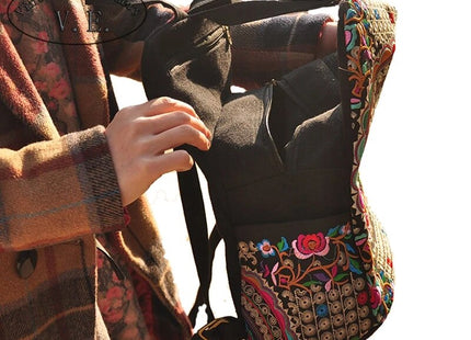Vintage Embroidery Ethnic Canvas Backpack Women Handmade Flower Embroidered Travel Bags Schoolbag Backpacks Rucksack Mochila