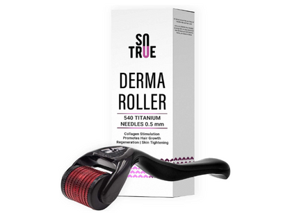 SOTRUE Derma Roller For Hair Growth 0.5 mm with 540 Titanium Needles | Repairs Damaged Hair, Activates Hair Follicles | For Hair Fall & Hair Thickening | Easy to Use, Black