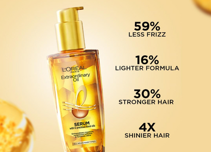 L’Oréal Paris Serum, Protection and Shine, For Dry, Flyaway & Frizzy Hair, With 6 Rare Flower Oils, Extraordinary Oil, 100 ml