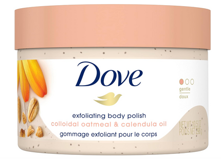 Dove Exfoliating Body Polish Scrub for Silky Skin Oatmeal & Calendula Oil Body Scrub Exfoliates & Gives Lasting Nourishment 10.5 oz