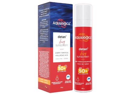 Aqualogica Detan+ Dewy Lightweight Sunscreen with SPF 50+ & PA++++ for UVA/B & Blue Light Protection | Normal, Sensitive & Dry Skin | Tan Removal & No White Cast for Men & Women - 50g