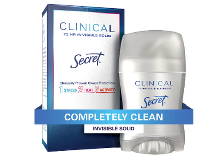 Secret Clinical Strength Antiperspirant and Deodorant for Women Invisible Solid, Completely Clean 1.6 oz (Packaging May Vary)