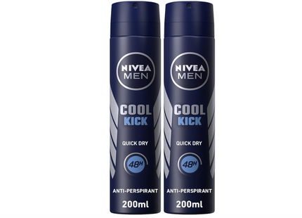 NIVEA MEN Deodorant Spray for Men, Cool Kick Fresh Scent, 2x200ml
