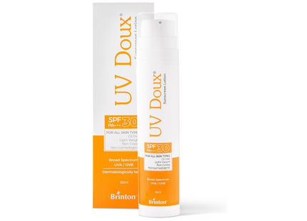 Brinton UvDoux Sunscreen Lotion with SPF 30 in Oil Free Formula| Light Weight & Non Greasy Sunscreen|Protection against UVA/UVB Rays| For All Skin Types- 50 ML