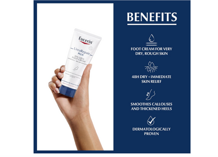 Eucerin UreaRepair Plus 10% Urea Foot Cream with Ceramide, Smoothes Callouses and Thickened Heels, Feet Care for Very Dry Skin, Suitable for Mature & Diabetic Skin, 100ml