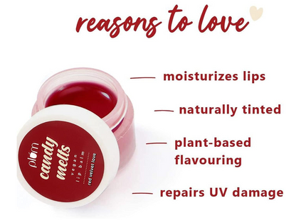 Plum Lip Balm, Candy Melts Vegan Lip Balm | Red Velvet Love | With Natural UV Protection, Ultra Moisturization & Added Shine for Lips | 100% Cruelty Free