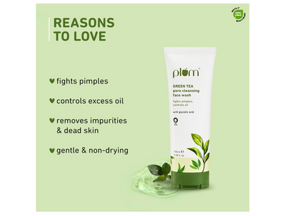 Plum Green Tea Pore Cleansing Face Wash For Oily and Acne Skin Clean Dirt Pollution For Clear Skin 100% Vegan, 100 ml
