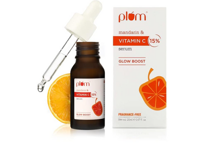 Plum 15% Vitamin C Serum for Face Glow Boost with Mandarin with Pure Ethyl Ascorbic Acid Japanese Mandarin and Kakadu Plum Fragrance-Free | 20 ml