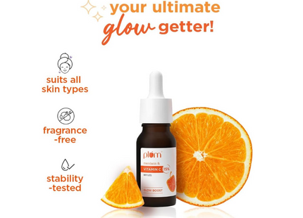 Plum 15% Vitamin C Serum for Face Glow Boost with Mandarin with Pure Ethyl Ascorbic Acid Japanese Mandarin and Kakadu Plum Fragrance-Free | 20 ml