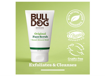 Bull Dog Original Skin Care Face Scrub for Men-Contains aloe vera,camelina oil, green tea, Shea Butter,Olive Seed-Deep Cleansing-Smoothing-Exfoliating-Dry Skin Cell Renewal-125ML -Gifting Essentials