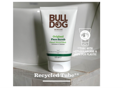 Bull Dog Original Skin Care Face Scrub for Men-Contains aloe vera,camelina oil, green tea, Shea Butter,Olive Seed-Deep Cleansing-Smoothing-Exfoliating-Dry Skin Cell Renewal-125ML -Gifting Essentials