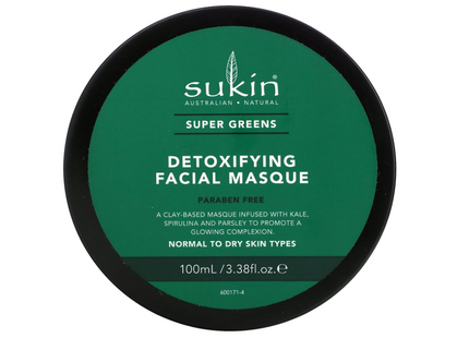 SUKIN Super Greens Detoxifying Clay Masque, 100 ml