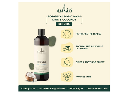 SUKin Botanical Body Wash, Lime & Coconut, 500 Ml