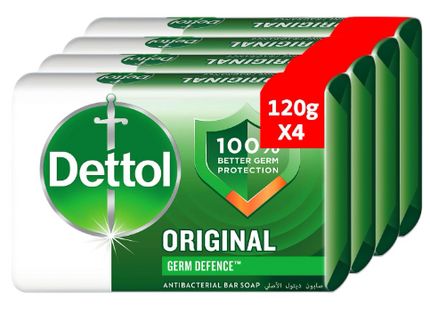 Dettol Original Antibacterial Bathing Soap For Effective Germ Protection & Personal Hygiece, 120G (Pack Of 4)