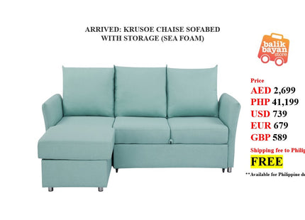 ARRIVED: KRUSOE CHAISE SOFABED WITH STORAGE (SEA FOAM)
