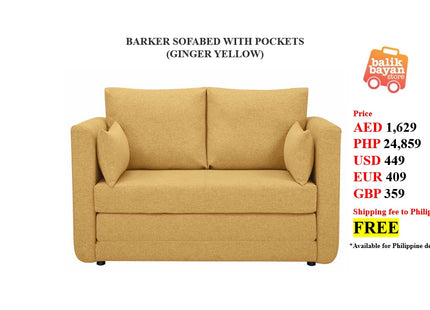 BARKER SOFABED WITH POCKETS (GINGER YELLOW)