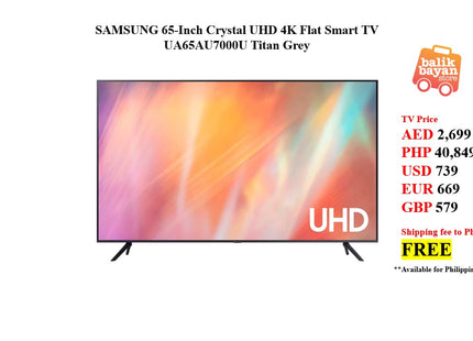 SAMSUNG 65-Inch Crystal UHD 4K Flat Smart TV UA65AU7000 Titan Grey