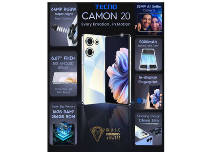 TECNO Camon 20 Dual SIM 8GB RAM 256GB 4G - Middle East Version