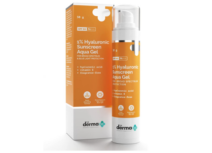 The Derma Co 1% Hyaluronic Sunscreen Aqua Ultra Light Gel with SPF 50 PA++++ For Broad Spectrum, UV A, UV B & Blue Light Protection - 50g