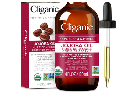 Cliganic Certified Organic Jojoba Oil 120ml | 100% Pure Natural Cold Pressed Unrefined, Hexane Free Carrier Oil | for Hair Face & Nails | Cliganic 90 Days Warranty Brand: Cliganic