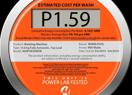 Whirlpool 15 kg. IEC Rated Capacity, US Heavy Duty Washer - 4GWTW3000FW