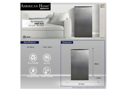 American Home ABR-92G 3.2 cu. ft. Grey Personal Bar Refrigerator