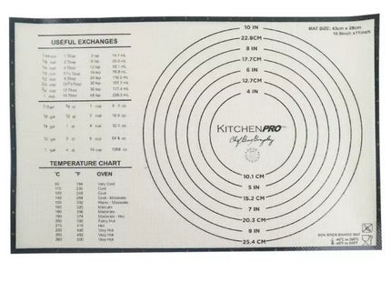 KITCHEN PRO Non-stick Bakeware Pastry Mat with Measurement 43 X 28cm Food Safe Dishwasher Safe