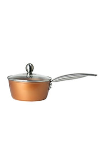 MASFLEX Forged Copper Designed 3 Layer Non-stick Coating Induction Saucepan 16cm Cool-touch Stainless Steel Handle Tempered Glass Lid