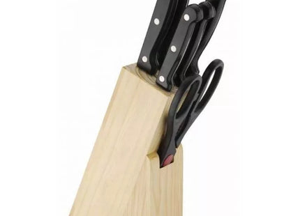 MASFLEX Chef's Knife Bread Knife Slicer Utility Knife Paring Knife Kitchen Scissors Wooden Block Set - 7 Pieces