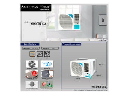American Home AHAC-192MNT Window Type Aircon 2HP 5Filters