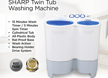 Sharp ES-7535T (BL) 7.5 kg. Twin Tub Washing Machine