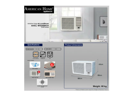 American Home AHAC-WTI2500IOX Window Type Aircon 2.5HP Inverter