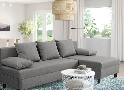 BÅRSLÖV 3-seat sleeper sofa with chaise, beige/gray