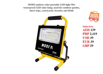 MODI outdoor solar portable LED light 50w waterproof LED solar lamp, used for outdoor parties, short trips, courtyards, beaches and fields