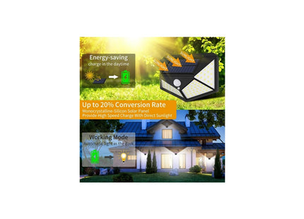 Garden Solar Lights with 100LED and 3 Modes, IP65 Waterproof Outdoor Light with 270° Lighting and Motion Sensor for Backyard, Fence, Patio Front Door (4 Packs)