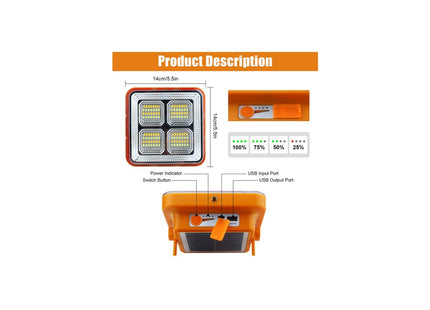 Portable Led Work Solar Light 100W, Indmird 10000LM Solar Work Light, IP66 Waterproof USB Portable Rechargeable Flood Light Job Site Lighting for Outdoor Car Repair Camping Emergency Worklight